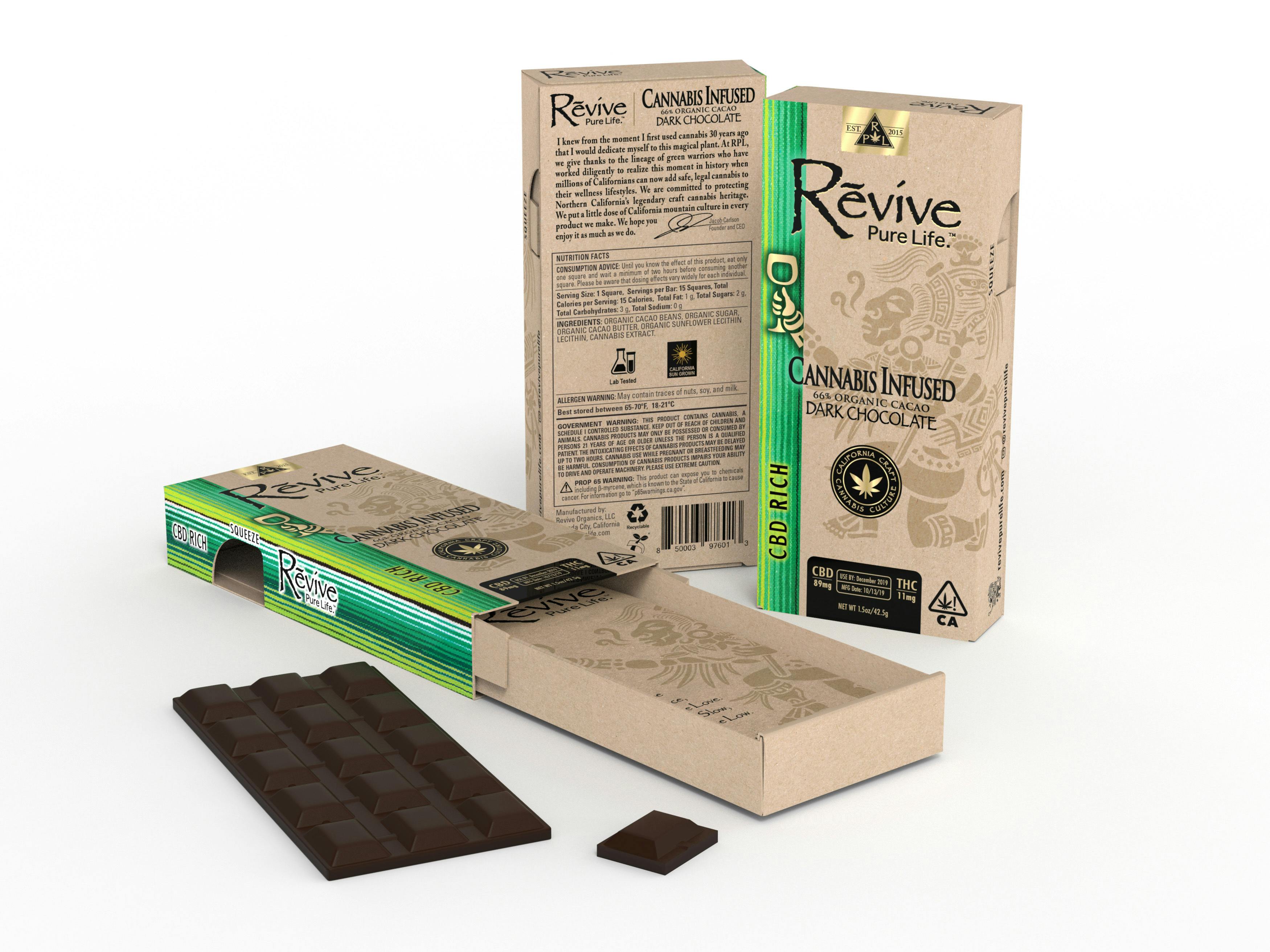 Revive Pure Life - CBD Medicinal Dark Chocolate Bar, 130mg (7:1) - 1
