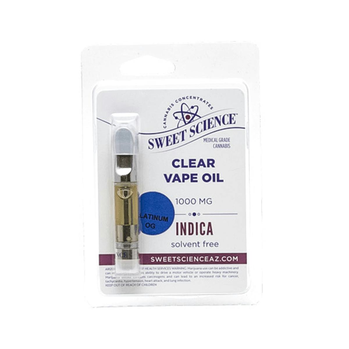 Sweet Science Concentrates - Platinum OG Indica -Sweet Science Cartridge - 1