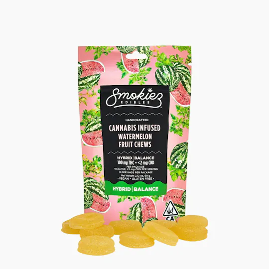 Smokiez Edibles - Watermelon Fruit Chews | 100mg | 10ct | 10mg/ea - 1