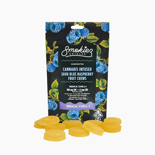 Smokiez Edibles - Sour Blue Raspberry Fruit Chews | 100mg | 10ct | 10mg/ea - 1