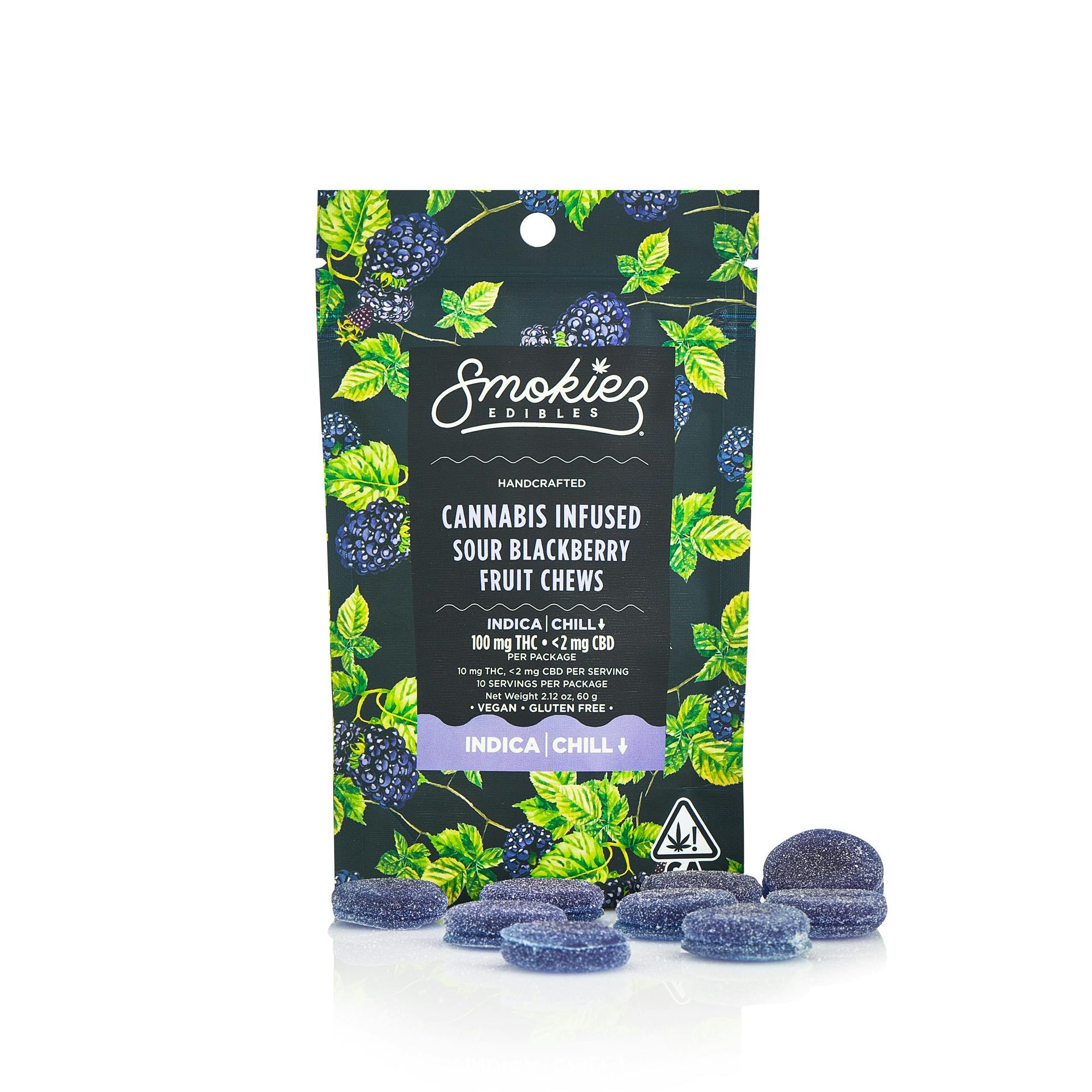 Smokiez Edibles - Smokiez Sour Blackberry INDICA 100mg THC Fruit Chews - CA - 1