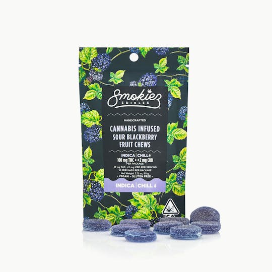 Smokiez Edibles - Smokiez Sour Blackberry INDICA 100mg THC Fruit Chews - CA - 1