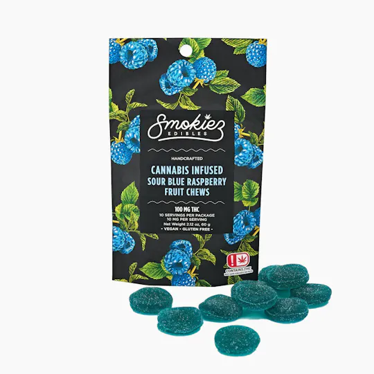 Smokiez Edibles - Sour Blue Raspberry Fruit Chews | 100mg | 10ct | 100mg/ea - 1