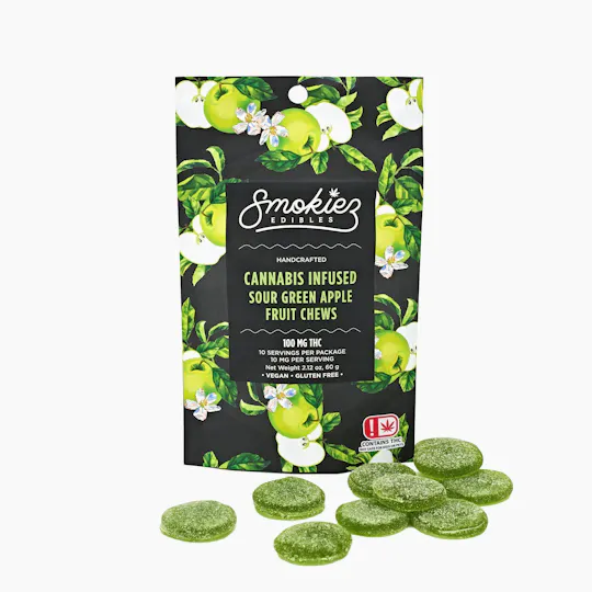 Smokiez Edibles - Sour Green Apple Fruit Chews | 100mg | 10ct | 100mg/ea - 1