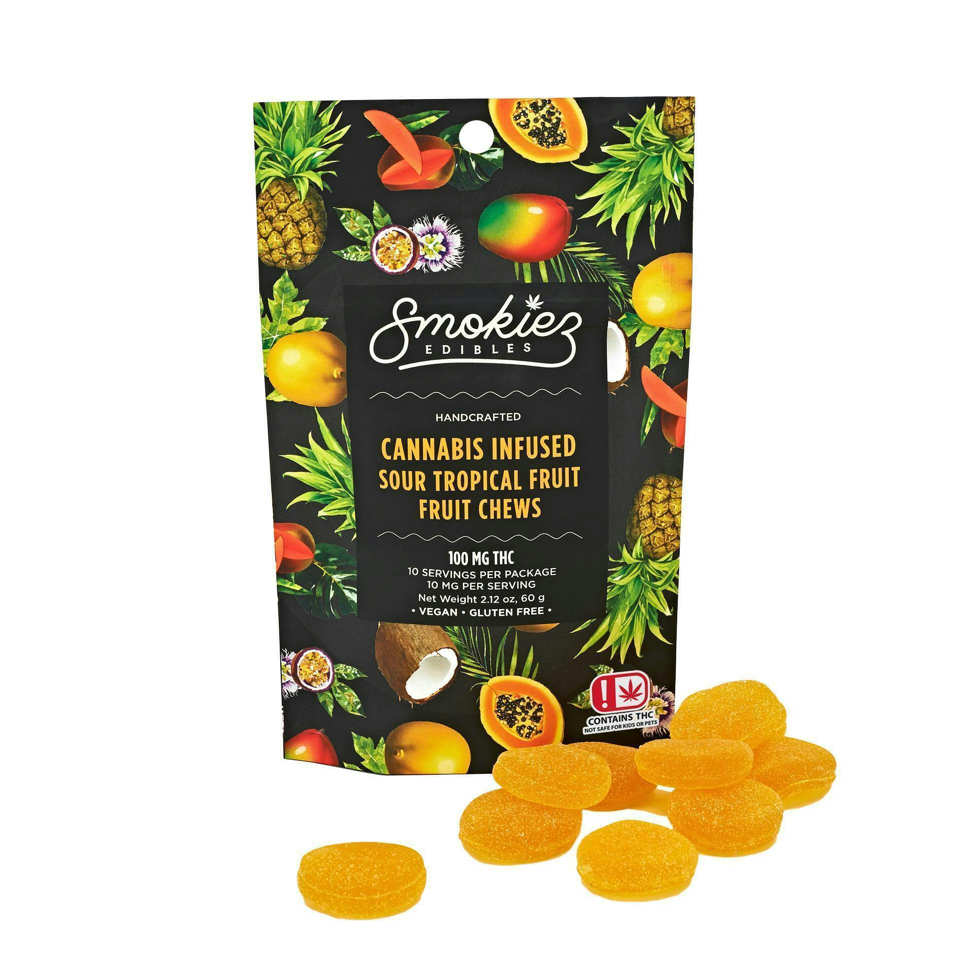 Smokiez Edibles - Sour Tropical Fruit Chews | 100mg | 10ct | 100mg/ea - 1