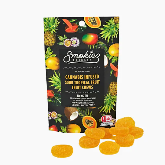 Smokiez Edibles - Sour Tropical Fruit Chews | 100mg | 10ct | 100mg/ea - 1