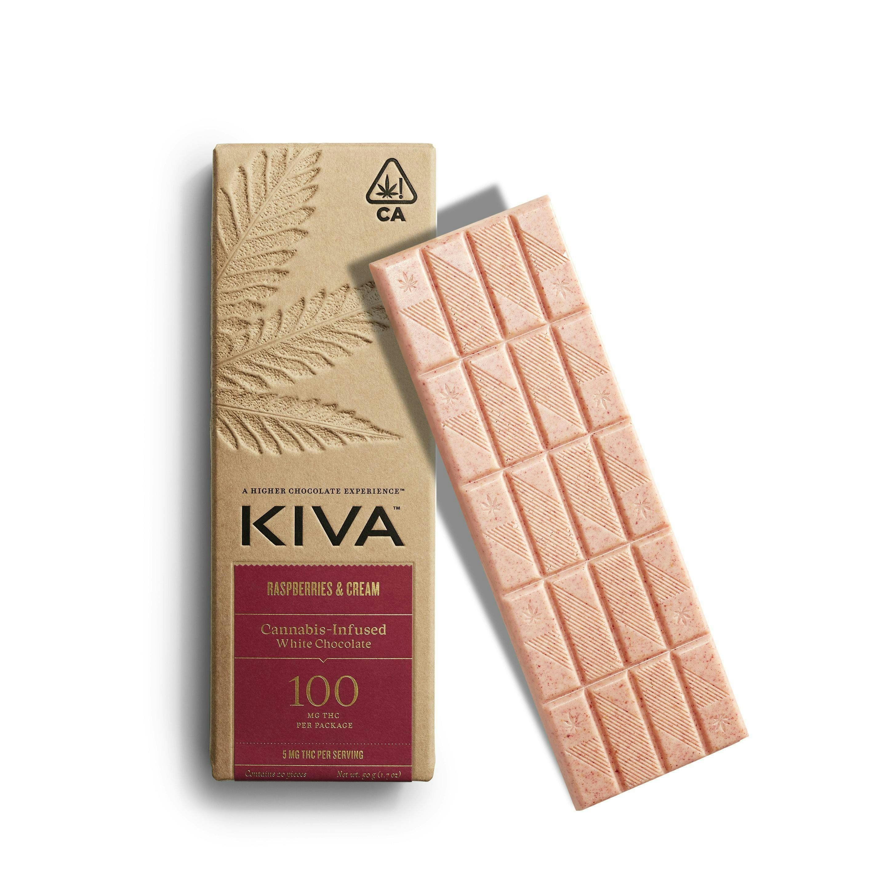 Kiva Confections - Kiva | Raspberries & Cream Chocolate Bar | 100mg | 20ct | 5mg/ea - 1