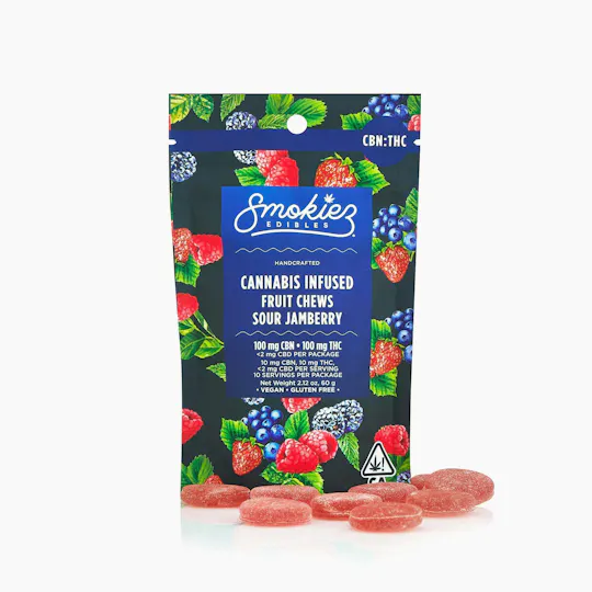 Smokiez Edibles - Sour Jamberry Fruit Chews CBN:THC 1:1 | 100mg | 10ct | 10mg/ea - 1