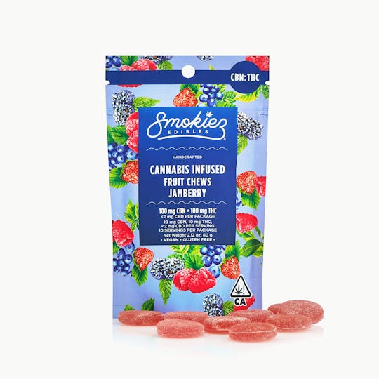 Smokiez Edibles - Jamberry 100mg CBN : 100mg THC 1:1 Fruit Chews - CA - 1