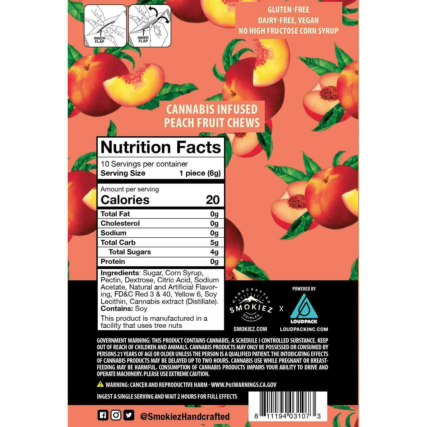 Smokiez Edibles - Peach Fruit Chews | 100mg | 10ct | 10mg/ea - 1
