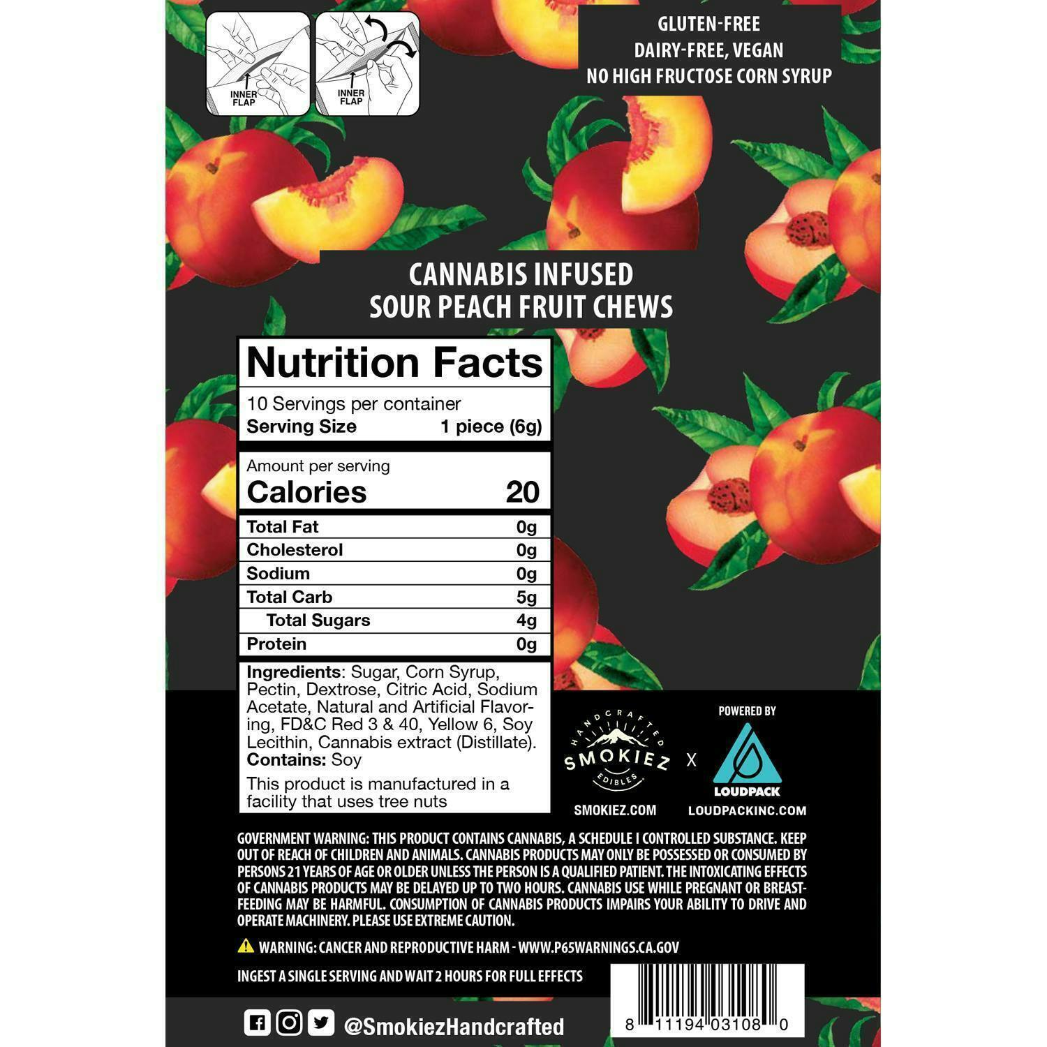 Smokiez Edibles - Sour Peach Fruit Chews | 100mg | 10ct | 10mg/ea - 1
