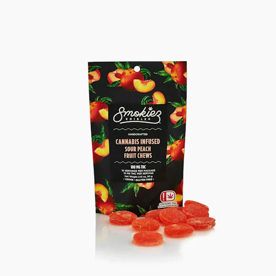 Smokiez Edibles - Sour Peach Fruit Chews | 100mg | 10ct | 100mg/ea - 1