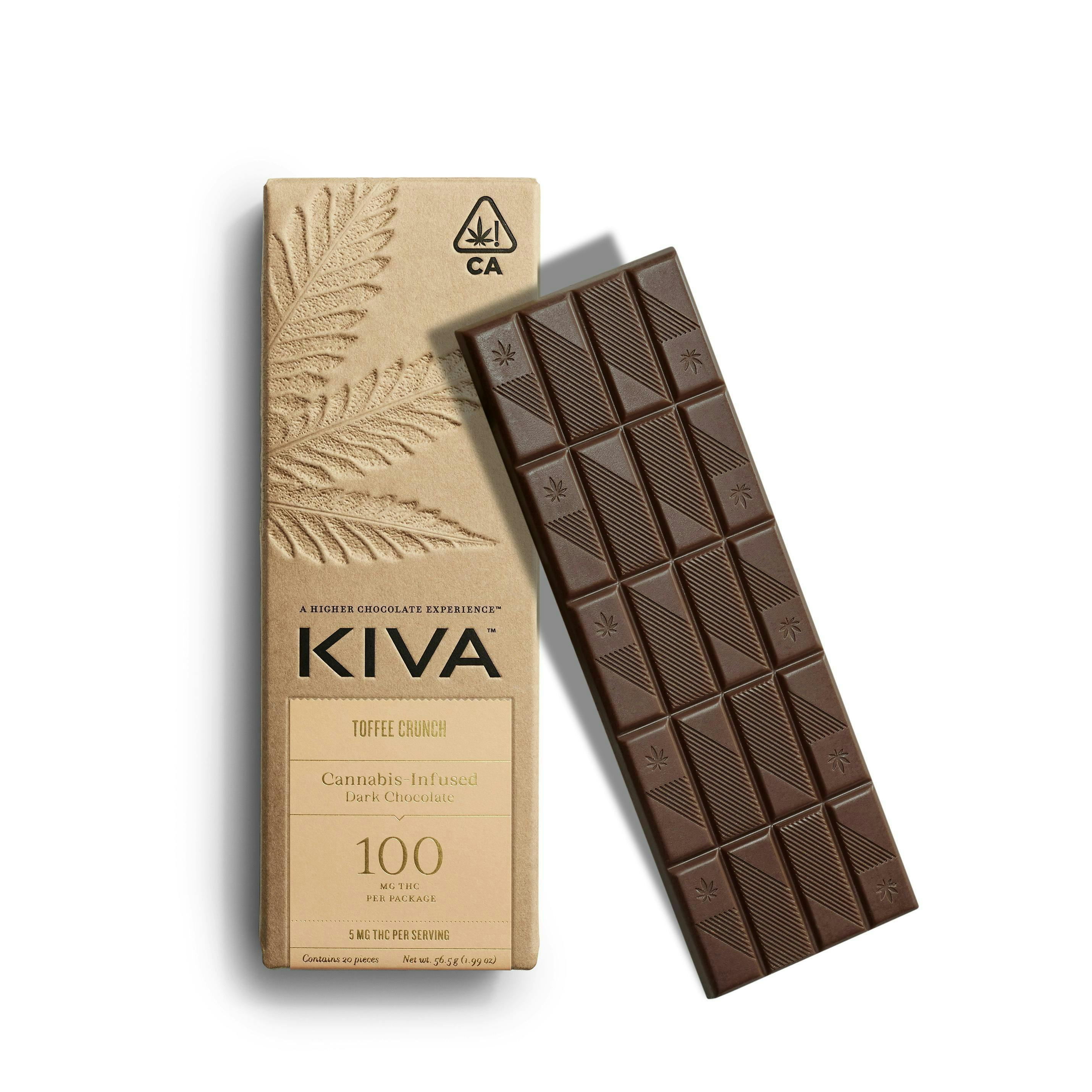 Kiva Confections - Kiva | Toffee Crunch Dark Chocolate Bar | 100mg | 20ct | 5mg/ea - 1