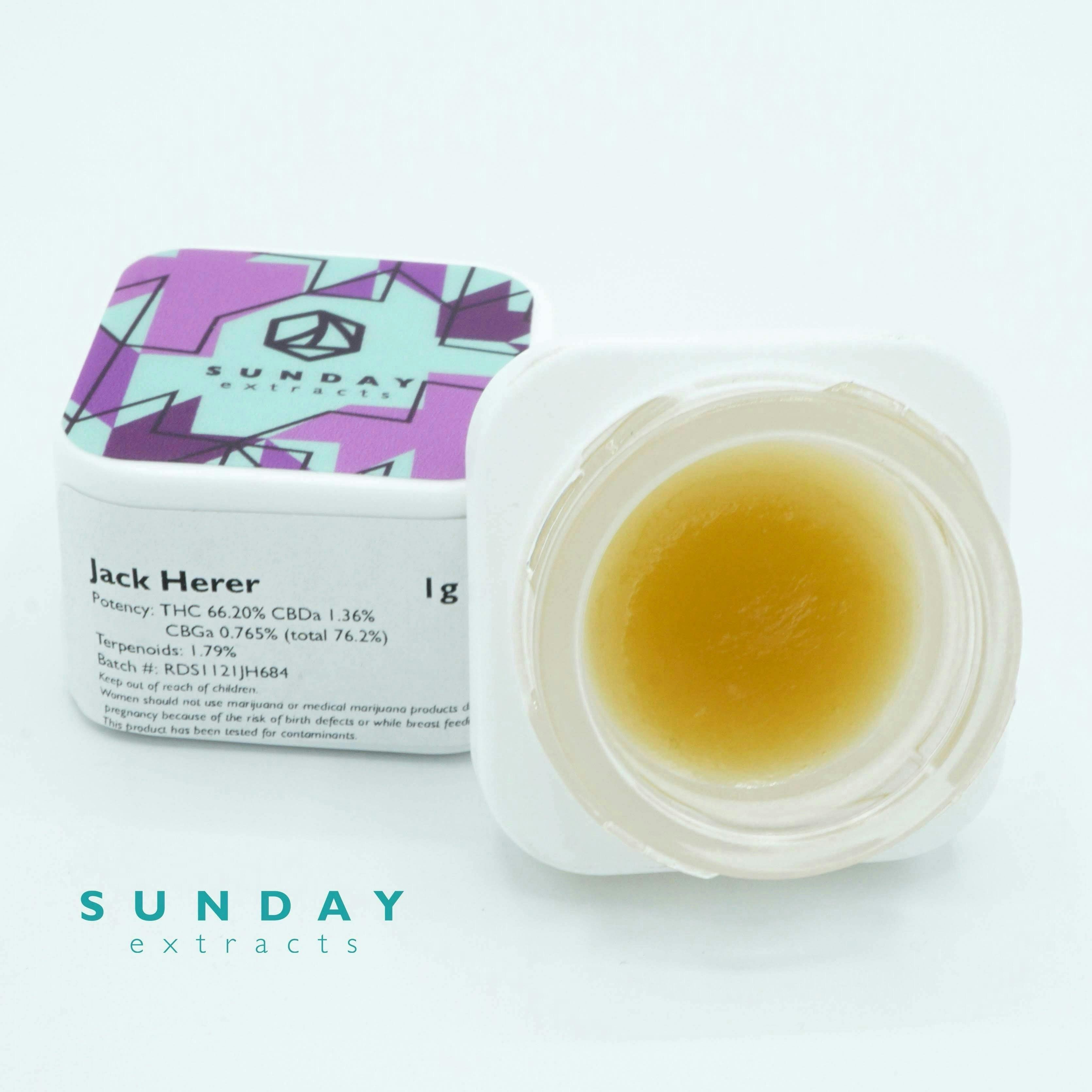 Sunday Extracts - 1g Concentrate Cured Resin - Jack Herer - 1