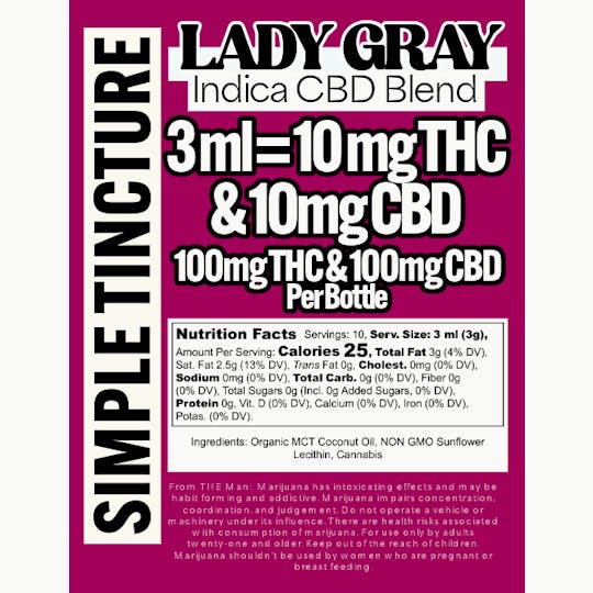 Lady Gray Gourmet Medibles - Lady Gray - Medibles - Simple Tinctures - Indica 1:1 - 1