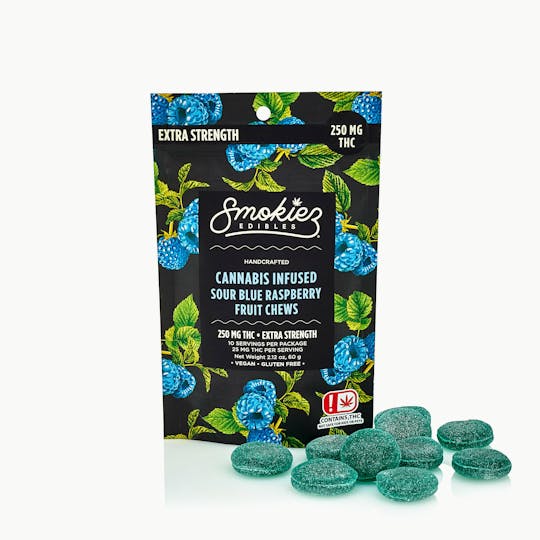Smokiez Edibles - Sour Blue Raspberry Fruit Chews - 250 mg THC - OK - 1