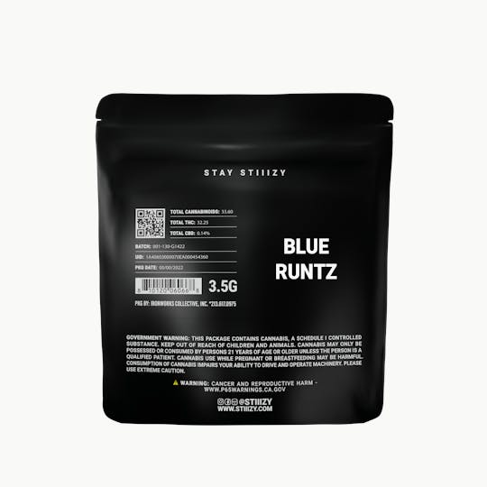 STIIIZY - - BLUE RUNTZ - 3.5G Black Label Mylar - 1