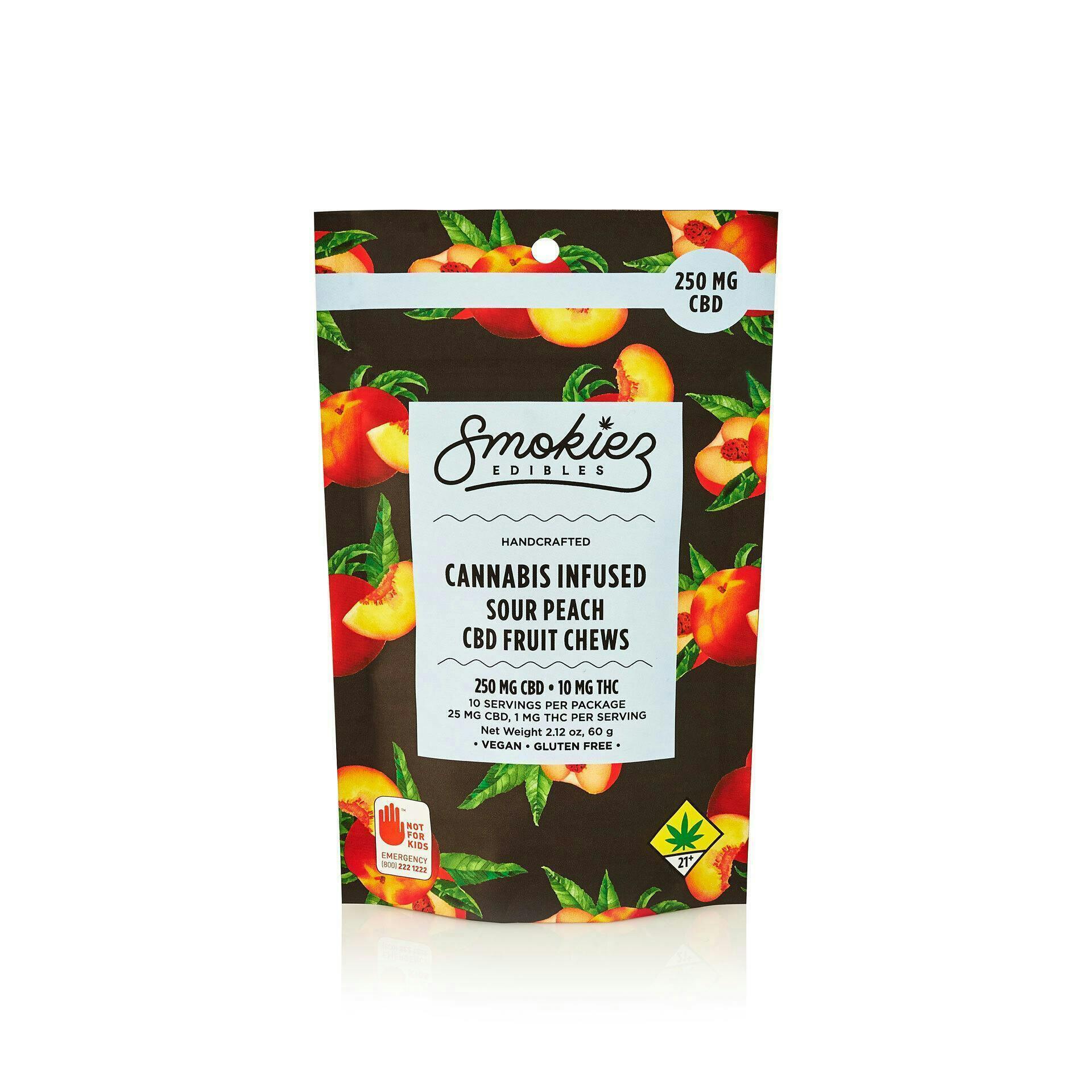 Smokiez Edibles - Sour Peach Fruit Chews CBD:THC 25:1 | 100mg | 10ct | 10mg/ea - 1