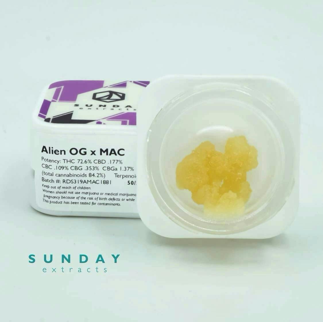 Sunday Extracts - 1g Concentrate Cured Resin - Alien OG x MAC - 1