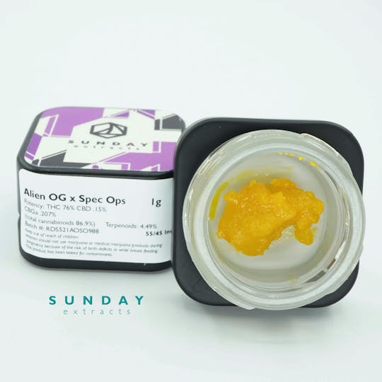Sunday Extracts - 1g Concentrate Cured Resin - Alien OG x Spec Ops - 1