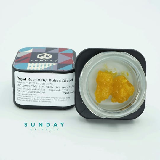 Sunday Extracts - 1g Concentrate Cured Resin - Royal Kush x BigBubba - 1