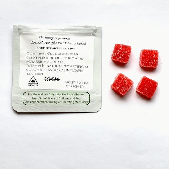 High Striker Farm - 25 mg THC Sour Strawberry Kiwi Gummy Squares - 1