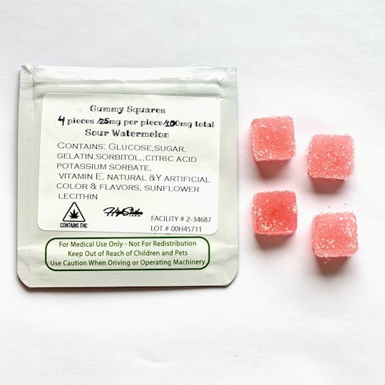 High Striker Farm - 25 mg THC Sour Watermelon Gummy Squares - 1