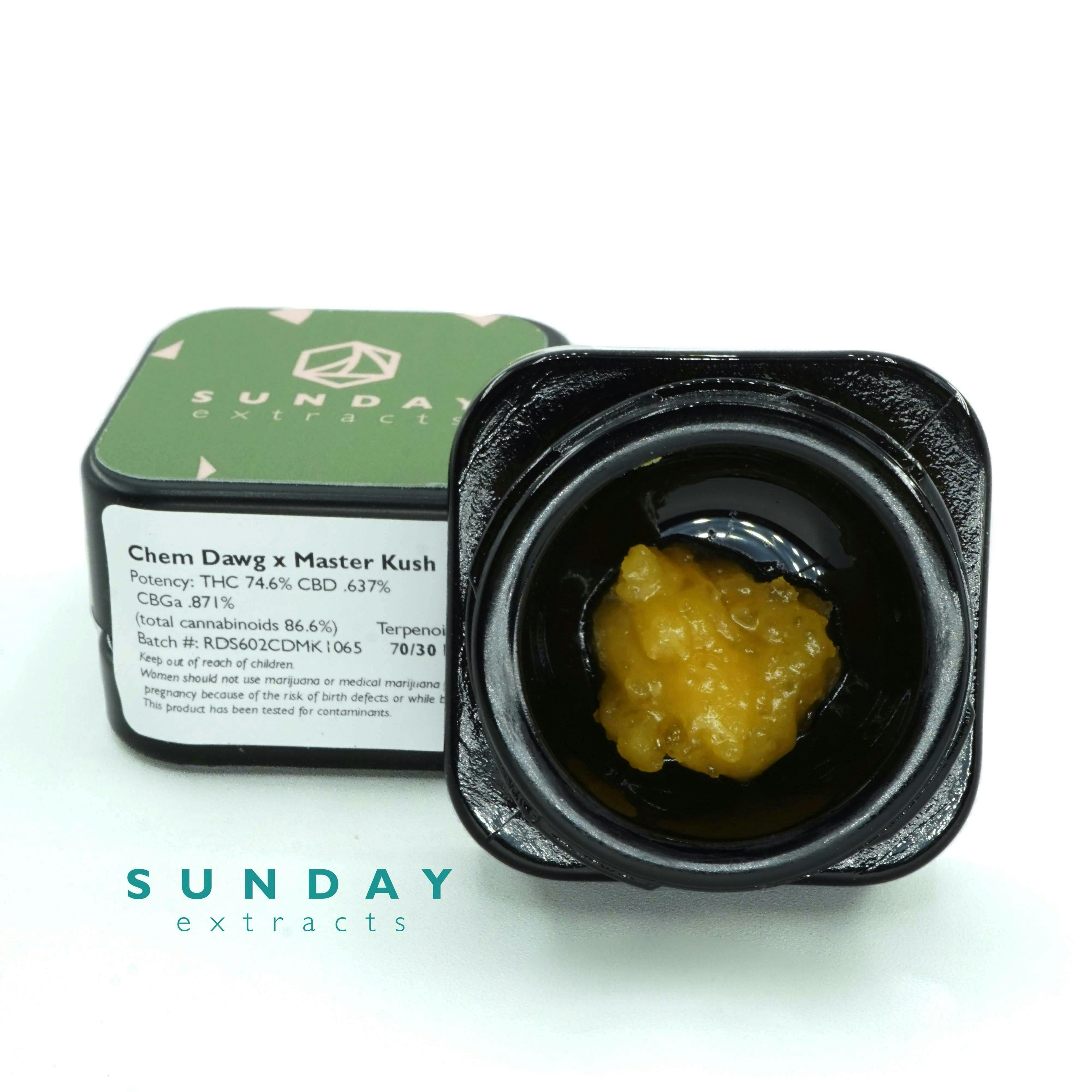 Sunday Extracts - 1g Concentrate Cured Resin- Chem DawgxMaster Kush - 1