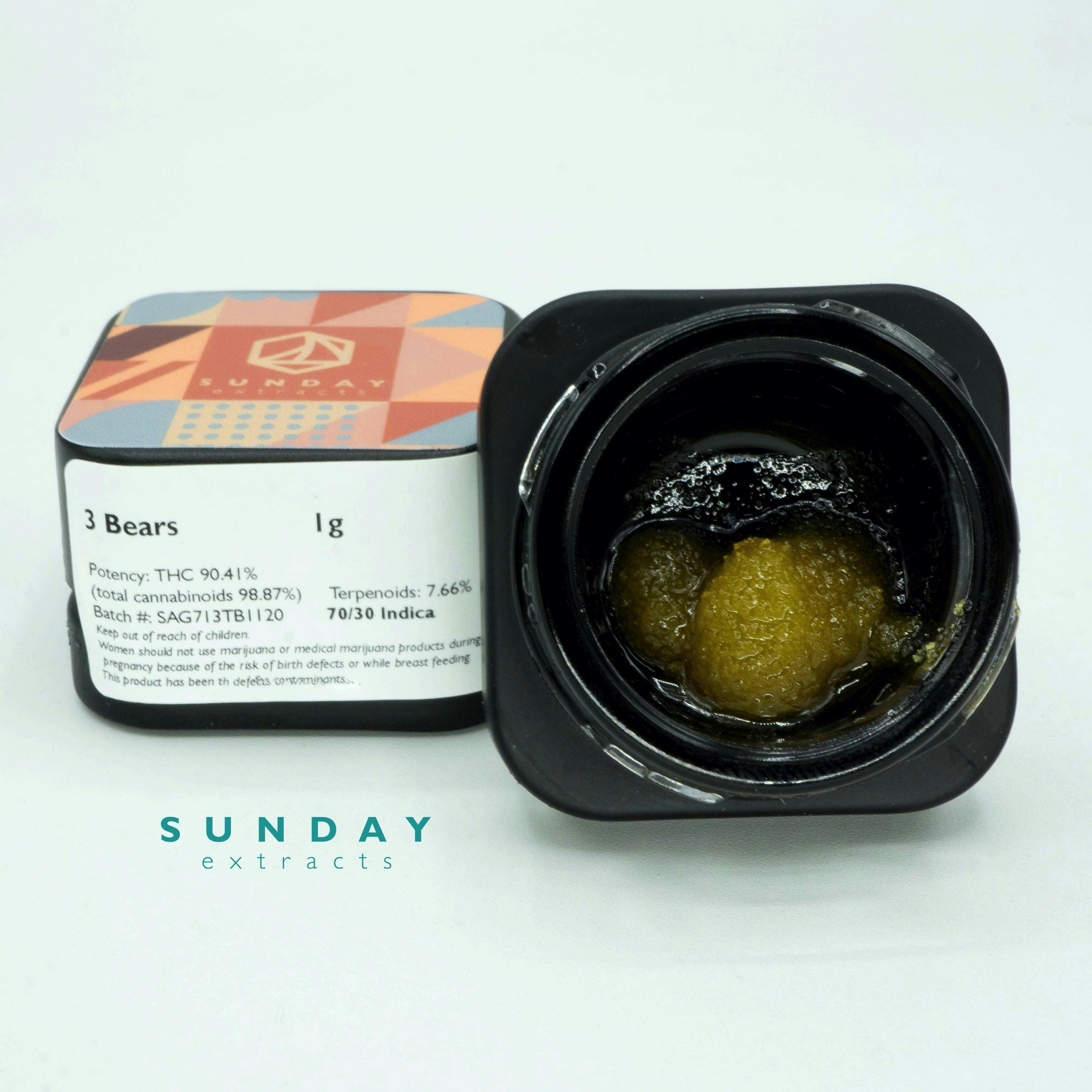 Sunday Extracts - 1g Cured Resin Concentrate - 3 Bears - 1