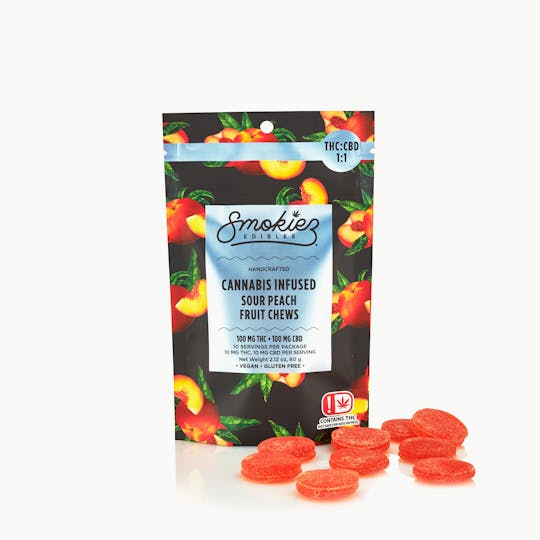 Smokiez Edibles - Sour Peach THC:CBD 1:1 , 100mg THC / 100 mg CBD - 1