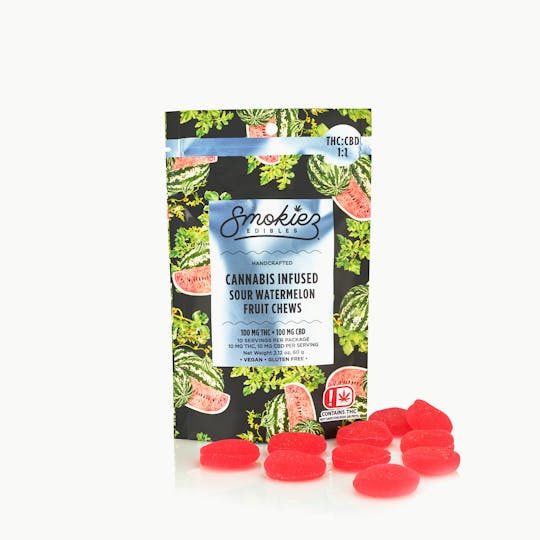 Smokiez Edibles - Sour Watermelon THC:CBD 1:1 , 100mg THC/100 mg CBD - 1