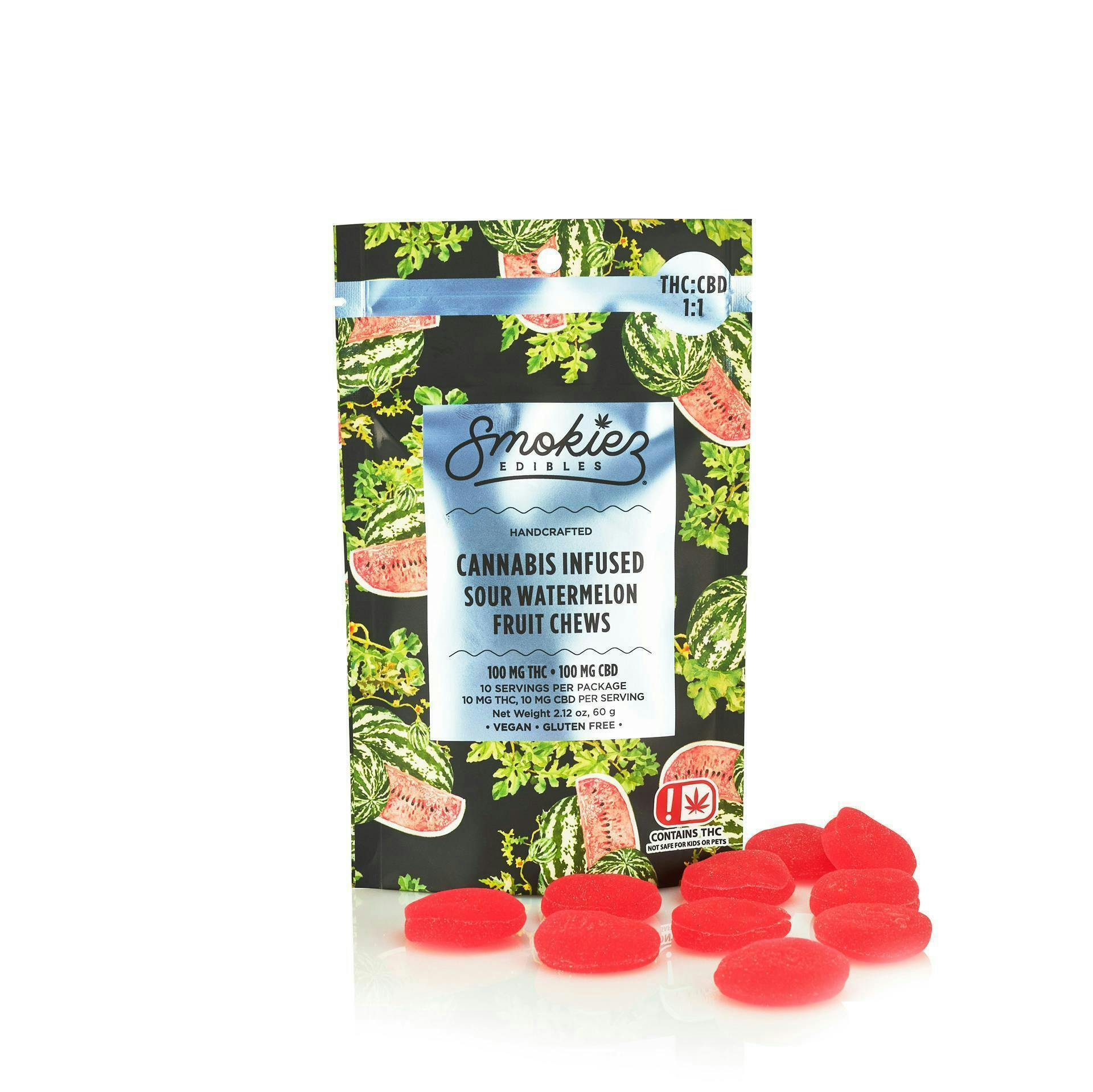 Smokiez Edibles - Sour Watermelon Fruit Chews THC:CBD 1:1 | 100mg | 10ct | 10mg/ea - 1