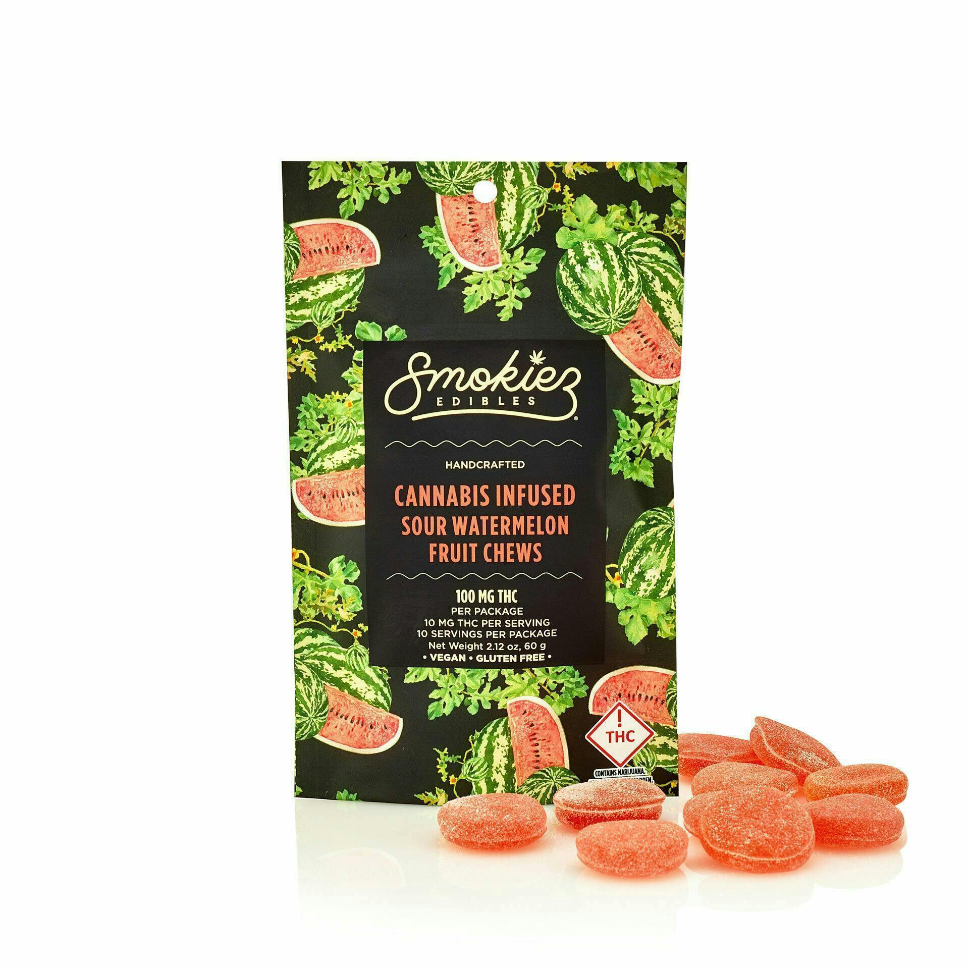 Smokiez Edibles - Sour Watermelon Fruit Chews | 100mg | 10ct | 100mg/ea - 1