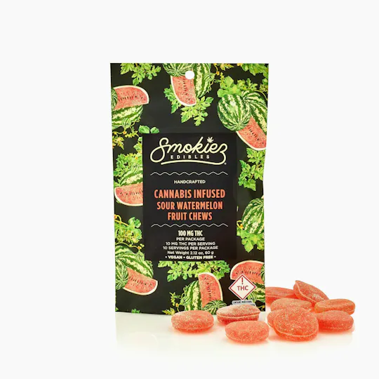 Smokiez Edibles - Sour Watermelon Fruit Chews | 100mg | 10ct | 100mg/ea - 1