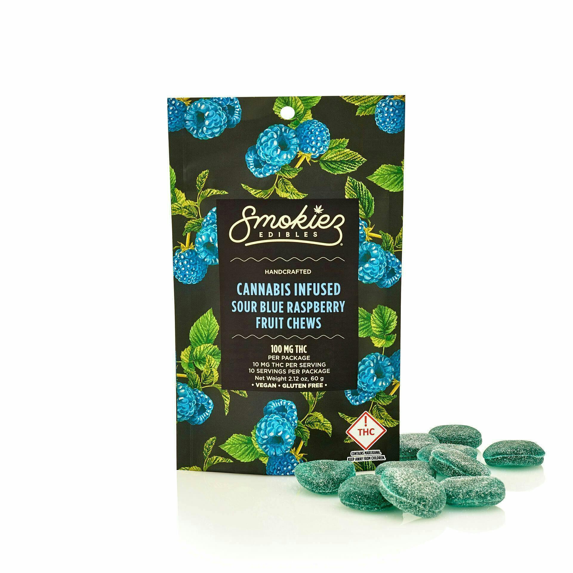 Smokiez Edibles - Sour Blue Raspberry Fruit Chews | 100mg | 10ct | 100mg/ea - 1