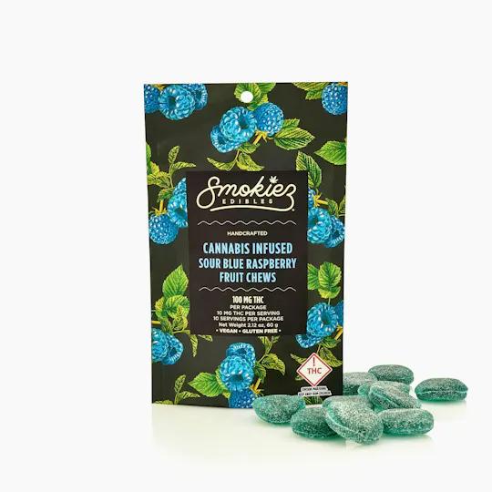 Smokiez Edibles - Sour Blue Raspberry Fruit Chews | 100mg | 10ct | 100mg/ea - 1