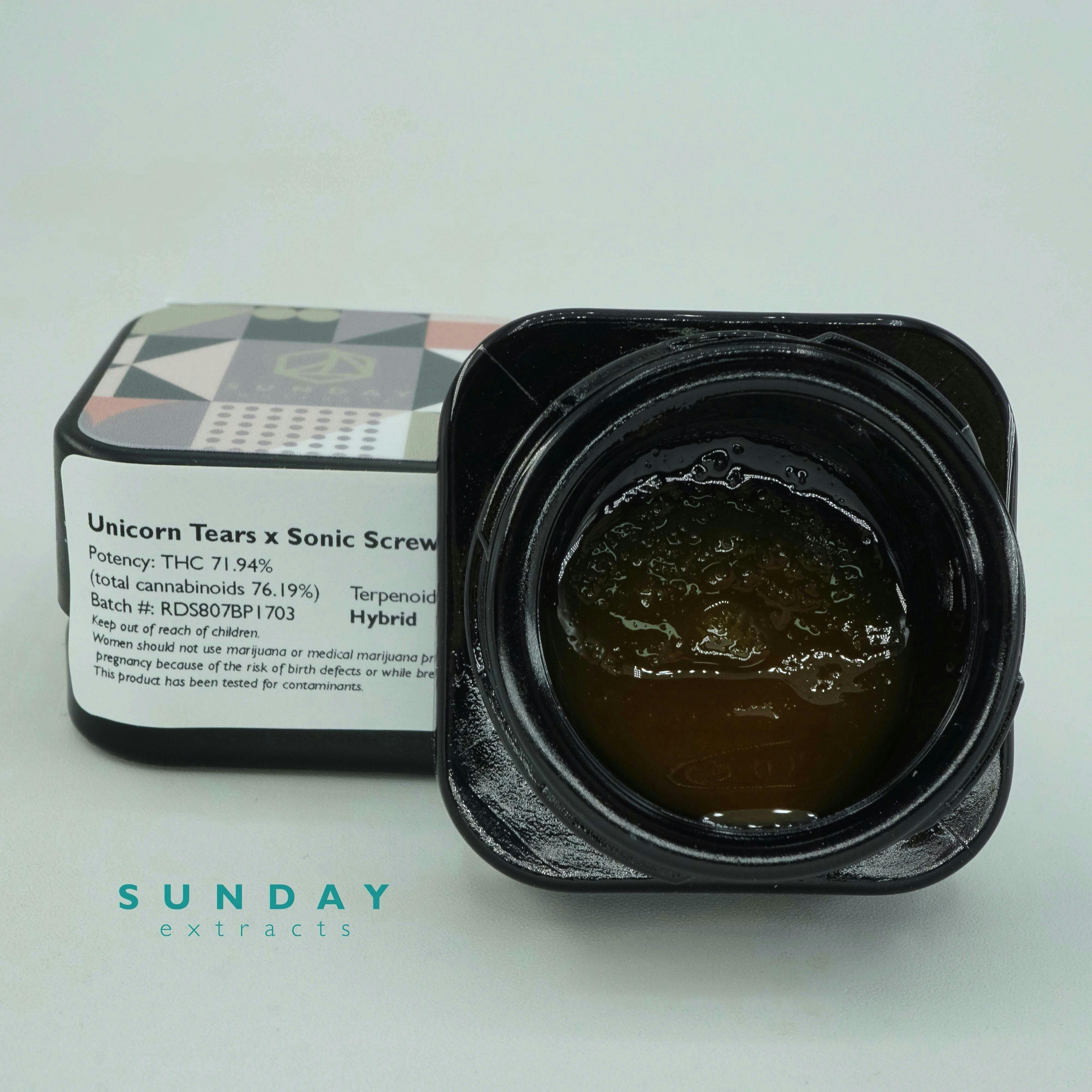 Sunday Extracts - 1g Concentrate Cured Resin - Unicorn Tears x Sonic - 1