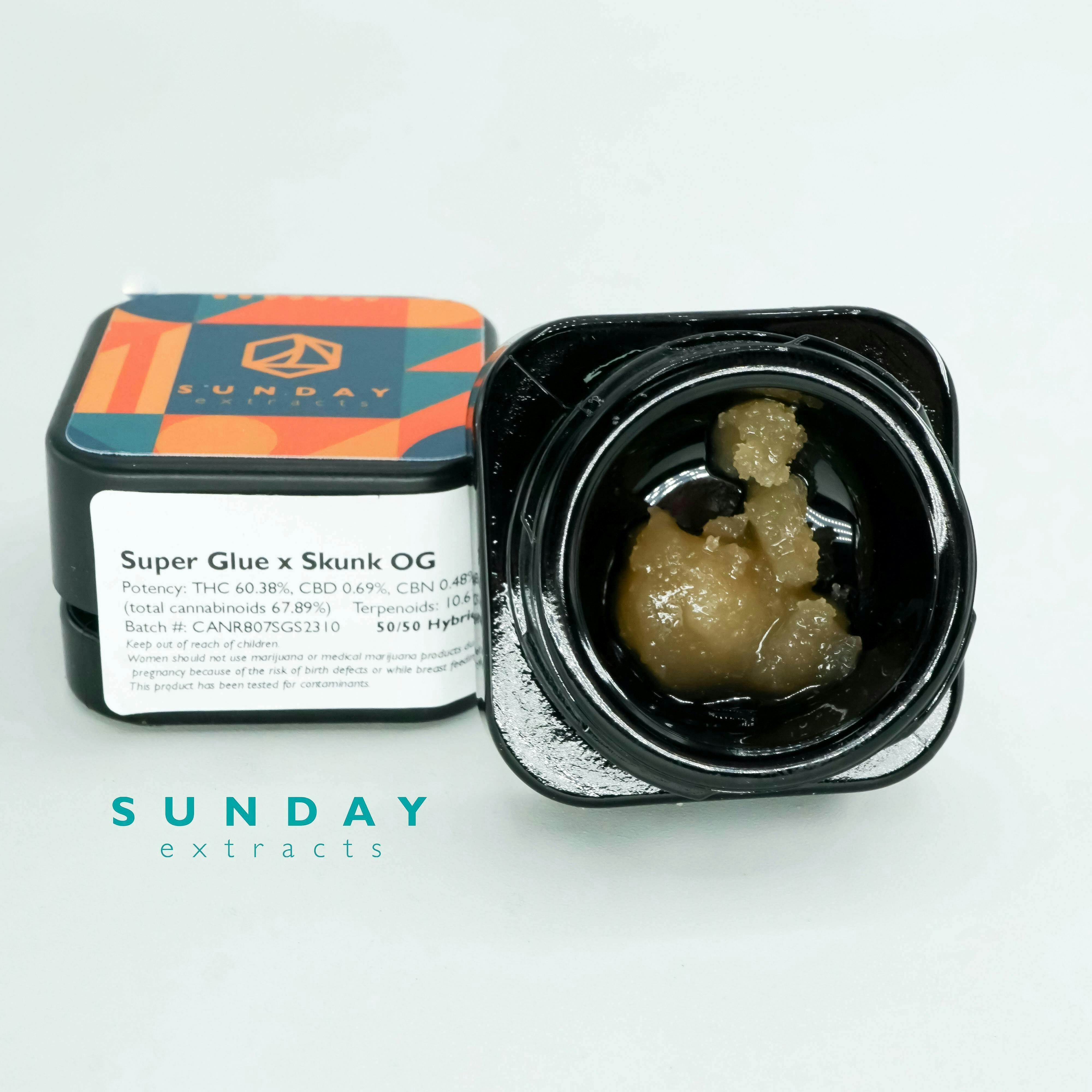 Sunday Extracts - 1g Concentrate Cured Resin - Super Glue x Skunk OG - 1