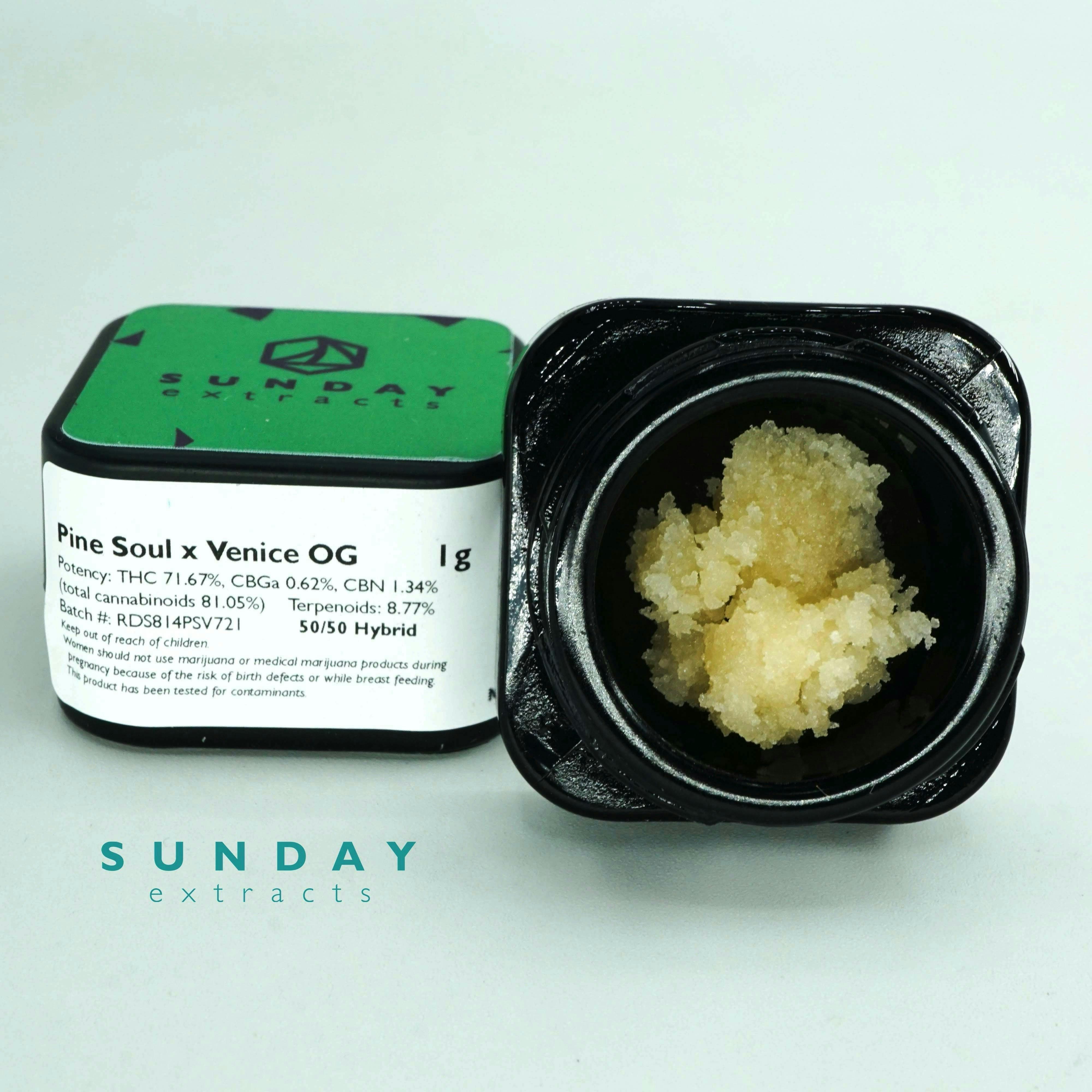 Sunday Extracts - 1g Concentrate Cured Resin - Pine Soul x Venice OG - 1
