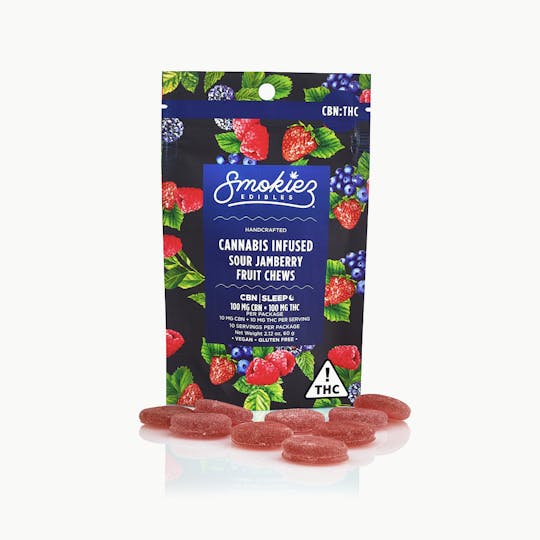 Smokiez Edibles - Sour Jamberry 100mg CBN : 100mg THC Fruit Chews - NV - 1