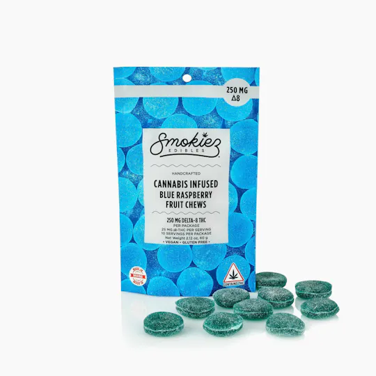 Smokiez Edibles - Blue Raspberry Delta-8 Fruit Chews | 250mg | 10ct | 25mg/ea - 1