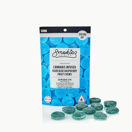 Smokiez Edibles - Sour Blue Raspberry Chews 250mg Delta-8 THC - ME - 1