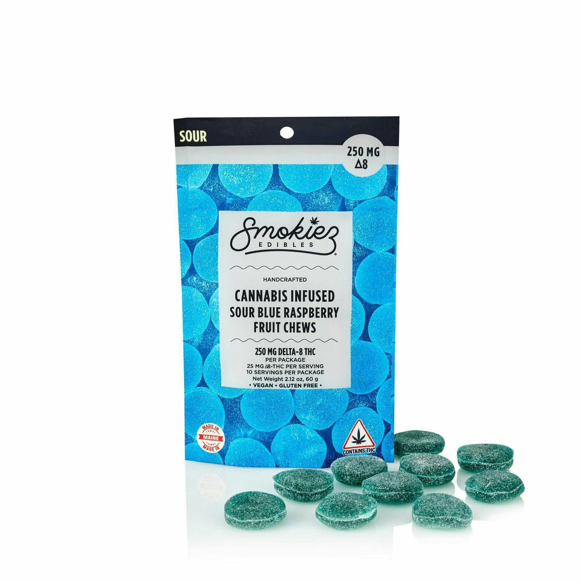 Smokiez Edibles - Sour Blue Raspberry Delta-8 Fruit Chews | 250mg | 10ct | 25mg/ea - 1
