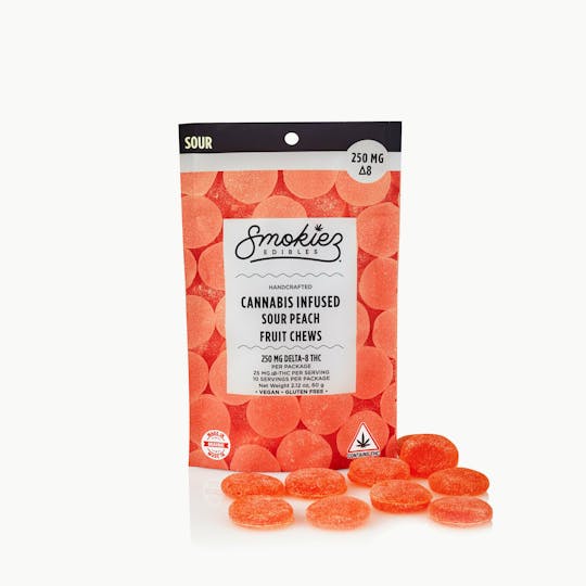 Smokiez Edibles - Sour Peach Fruit Chews - 250mg Delta-8 THC - ME - 1