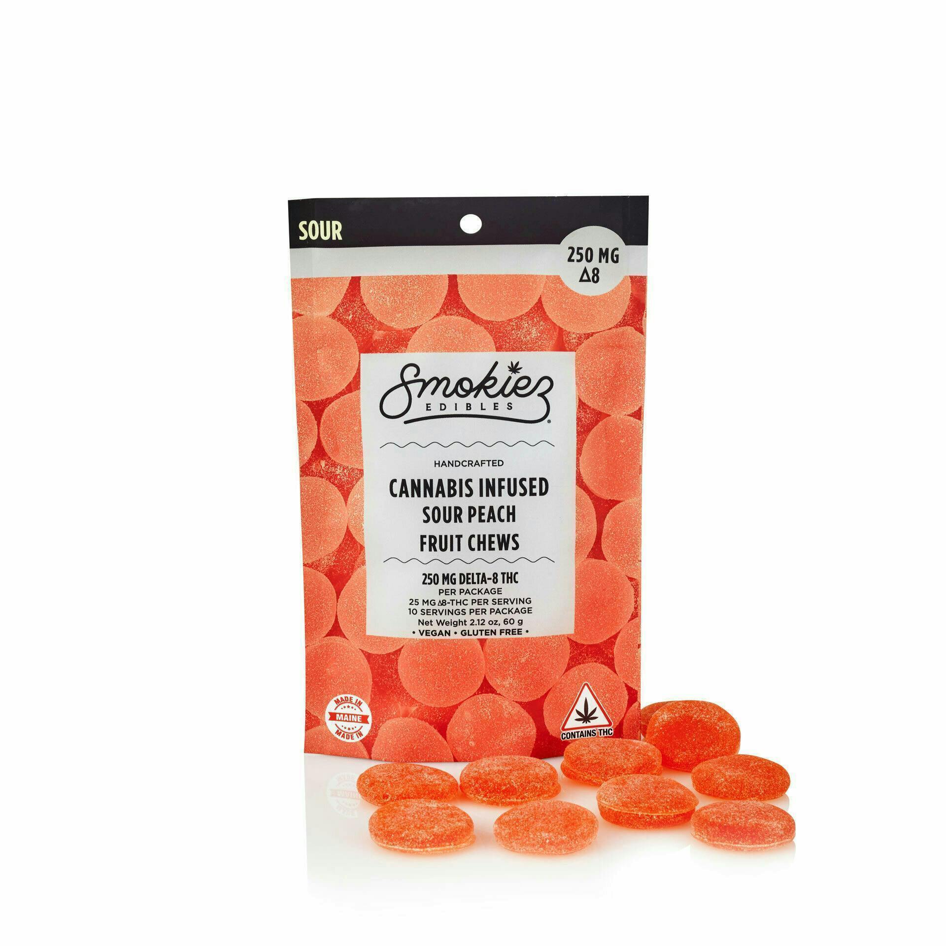 Smokiez Edibles - Sour Peach Delta-8 Fruit Chews | 250mg | 10ct | 25mg/ea - 1