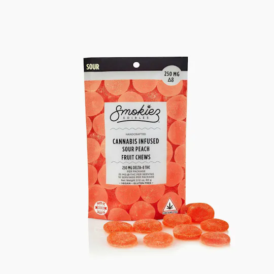 Smokiez Edibles - Sour Peach Delta-8 Fruit Chews | 250mg | 10ct | 25mg/ea - 1