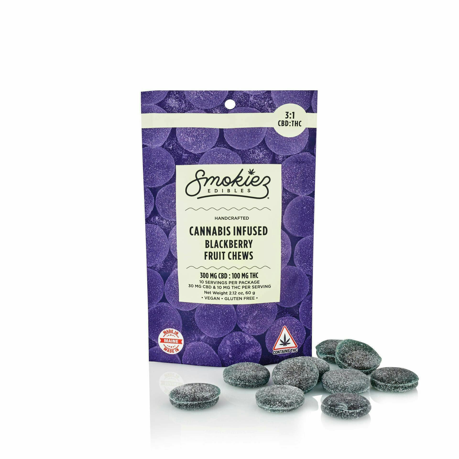 Smokiez Edibles - Blackberry CBD:THC 3:1 Fruit Chews | 100mg | 10ct | 10mg/ea - 1