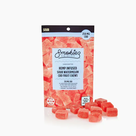 Smokiez Edibles - Sour Watermelon CBD Fruit Chews | 250mg | 10ct | 25mg/ea - 1