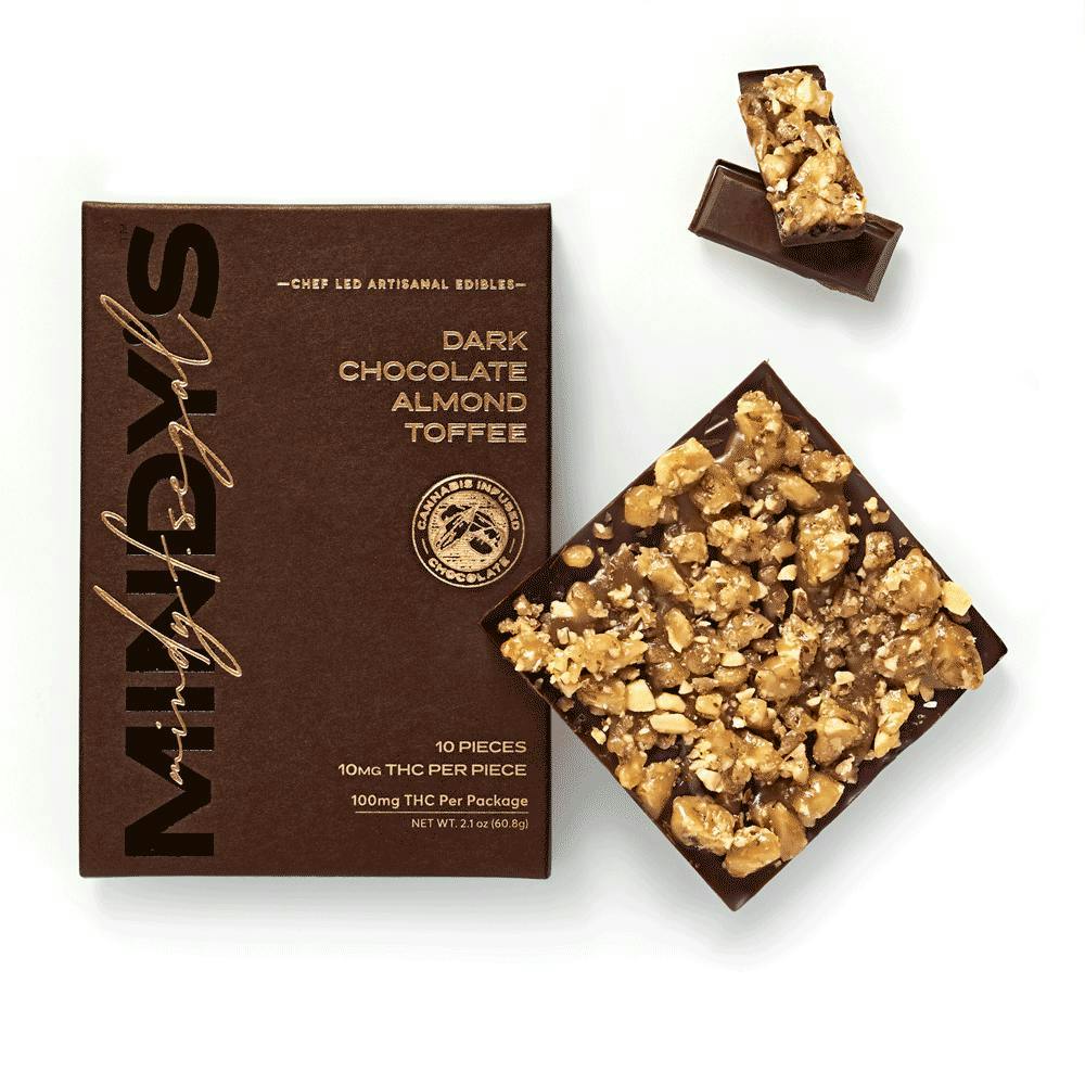 Mindy’s Edibles - Dark Chocolate Almond Toffee | 100mg | 10ct | 10mg/ea - 1