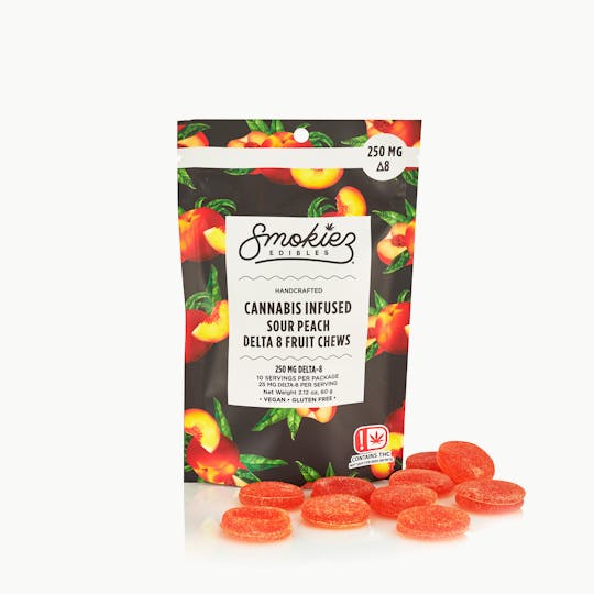 Smokiez Edibles - Sour Peach Fruit Chews, 250mg Delta-8 THC - OK - 1
